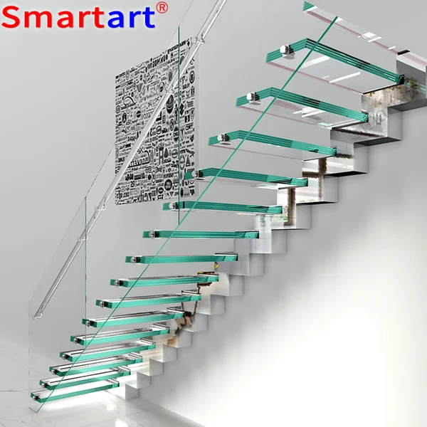 Popular solid wood stair floating staircase with Glass certificate