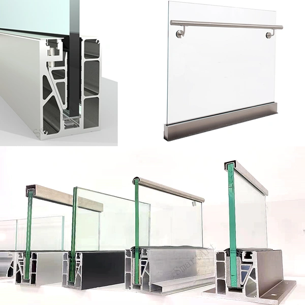 garde-corps en verre à base d'aluminium monté au sol SmartArt pour terrasse