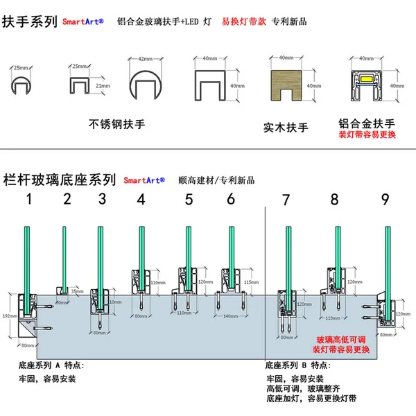Luxury RGB LED Light Glass Railing with best aluminum U channel