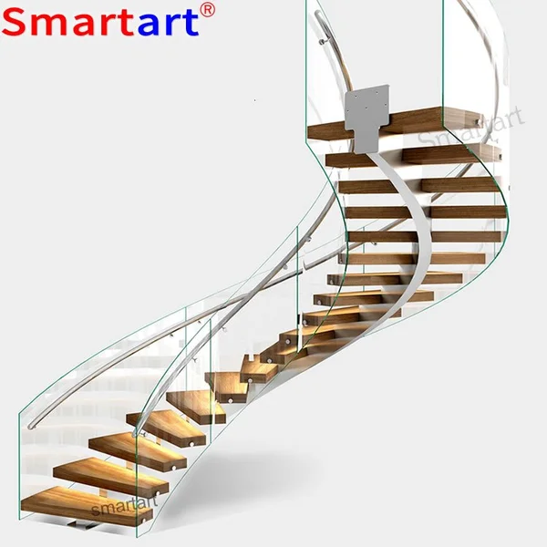 Curved Staircase With American Red Oak Treads Indoor Use Arc Stair