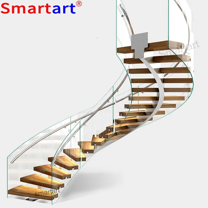 Curved Staircase With American Red Oak Treads Indoor Use Arc Stair