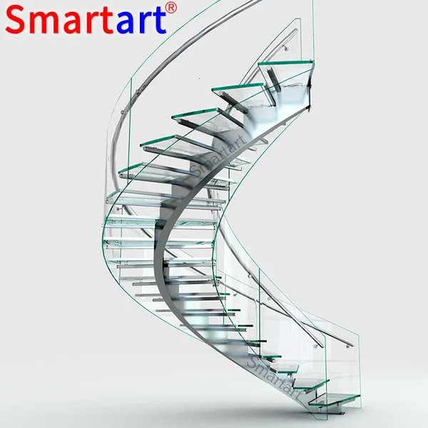escalier en verre incurvé au design moderne et au style unique