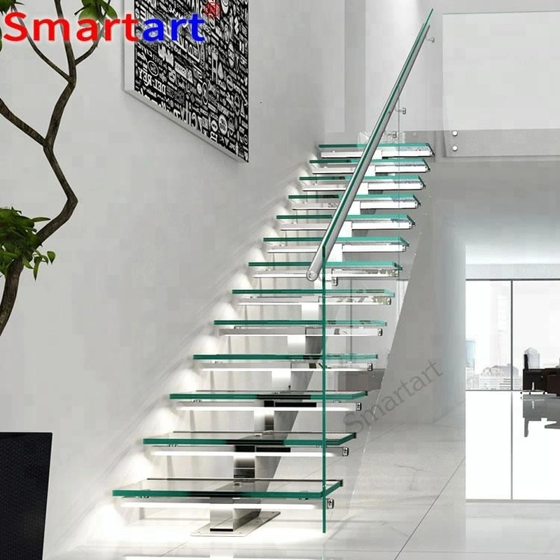 2022 Simple staircase design Indoor tempered glass stairs