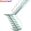 Popular Indoor tempered glass stairs with LED light 