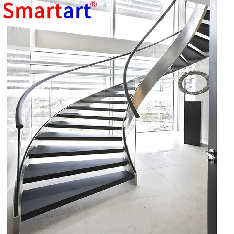 Popular Indoor Curved Wood Staircase