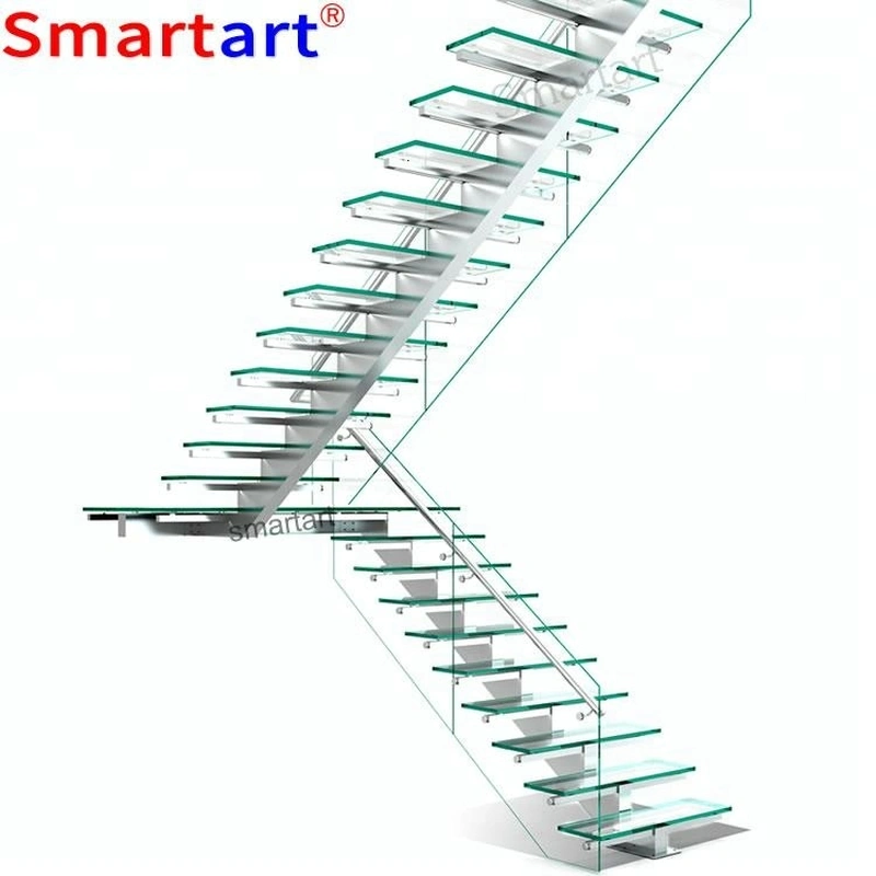 2022 Simple staircase design Indoor tempered glass stairs