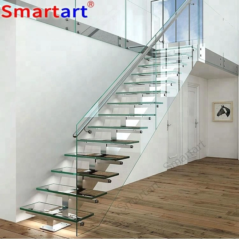 2022 Simple staircase design Indoor tempered glass stairs