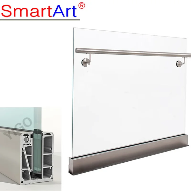 Modern u-channel glass railing balcony glass with Led Lights handrail