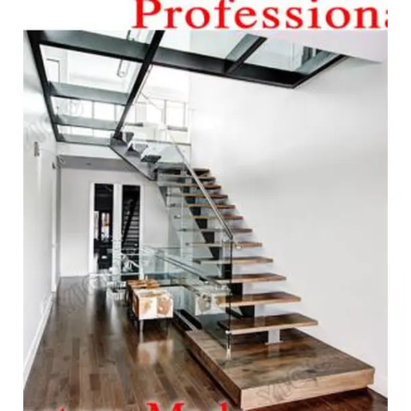 современная стальная балка стеклянная деревянная плавающая лестница