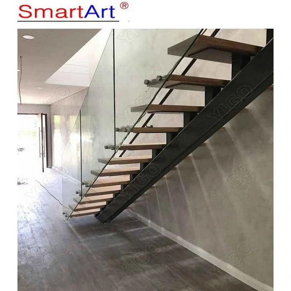 современная стальная балка стеклянная деревянная плавающая лестница