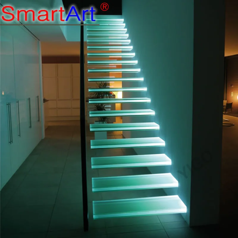 Modern Floating Straight Staircase Marble Step Design 