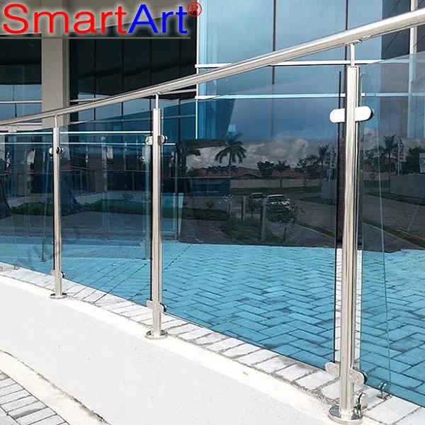 Modern u-channel glass railing balcony glass with Led Lights handrail