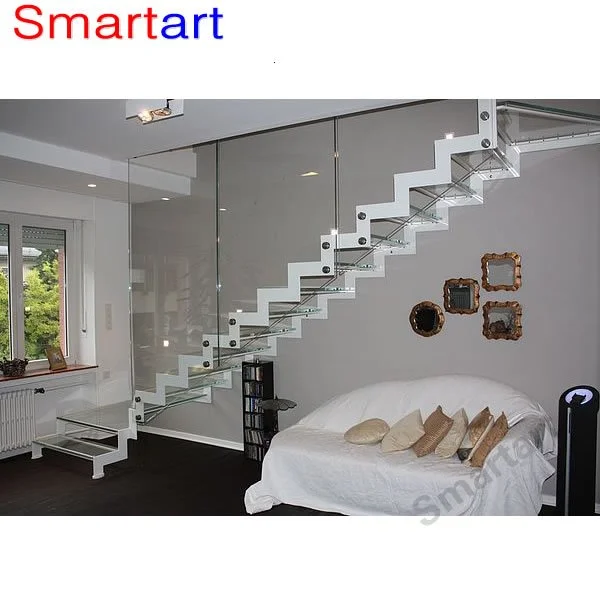 Double stringer glass stair with LED lights 