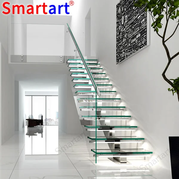 Modern Floating Straight Staircase Marble Step Design 