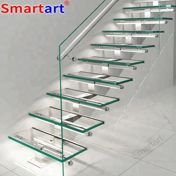 2022 Simple staircase design Indoor tempered glass stairs