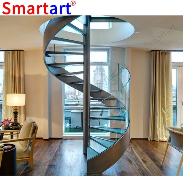 Escalera interior de caracol de cristal y acero de última generación