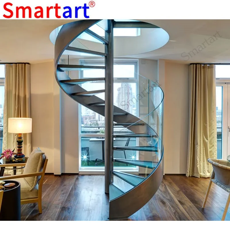 Escalera interior de caracol de cristal y acero de última generación