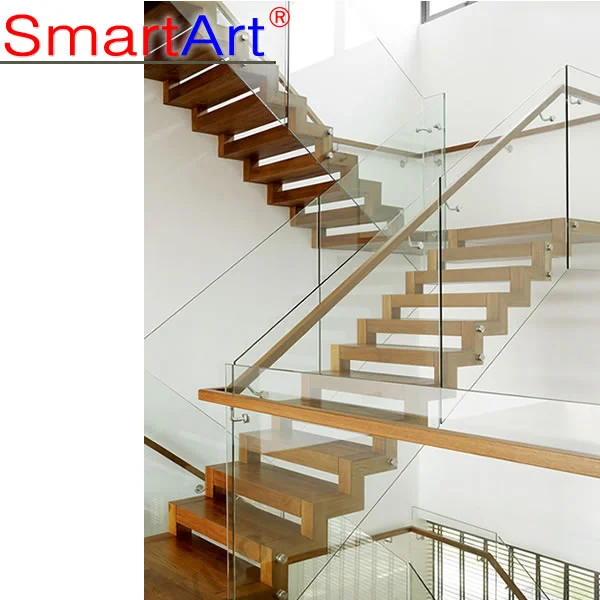 درج داخلي عصري مستقيم مزدوج الأوتار مصنوع من الخشب والفولاذ