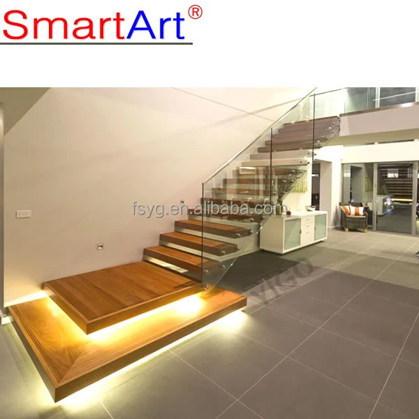 Popular solid wood stair floating staircase with Glass certificate