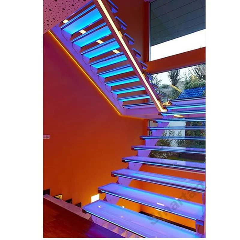 Double stringer glass stair with LED lights 