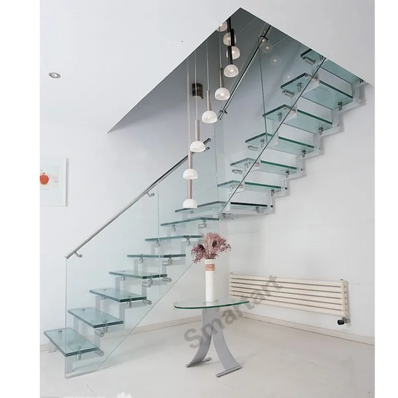 Double stringer glass stair with LED lights 