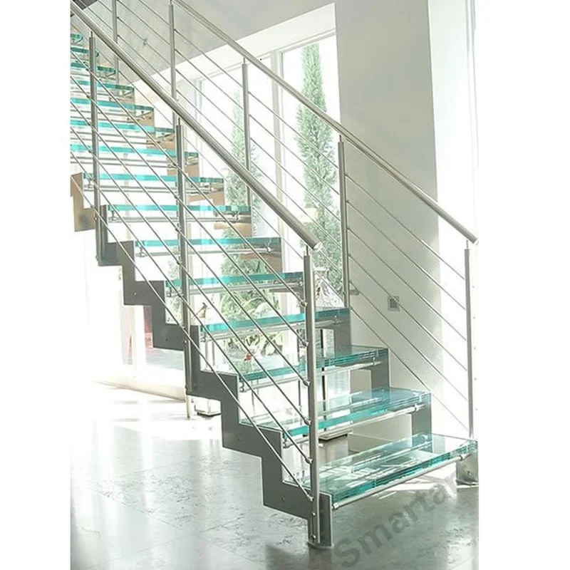 Double stringer glass stair with LED lights 