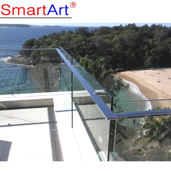 Modern u-channel glass railing balcony glass with Led Lights handrail