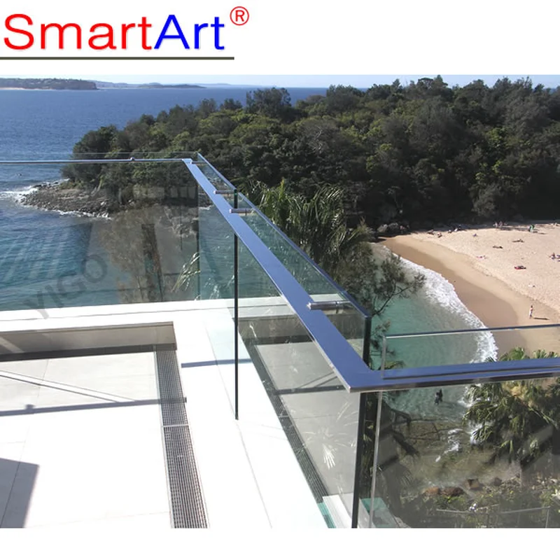 Modern u-channel glass railing balcony glass with Led Lights handrail