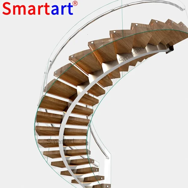 Curved Staircase With American Red Oak Treads Indoor Use Arc Stair