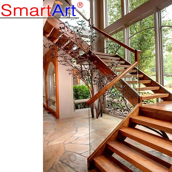 درج داخلي عصري مستقيم مزدوج الأوتار مصنوع من الخشب والفولاذ