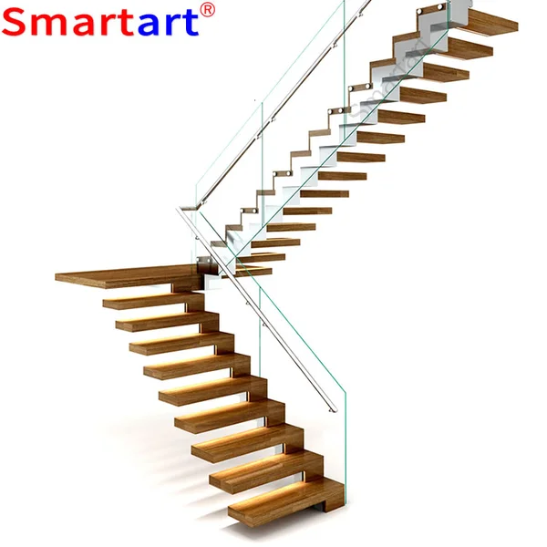 Popular solid wood stair floating staircase with Glass certificate