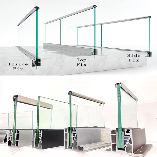 garde-corps en verre à base d'aluminium monté au sol SmartArt pour terrasse