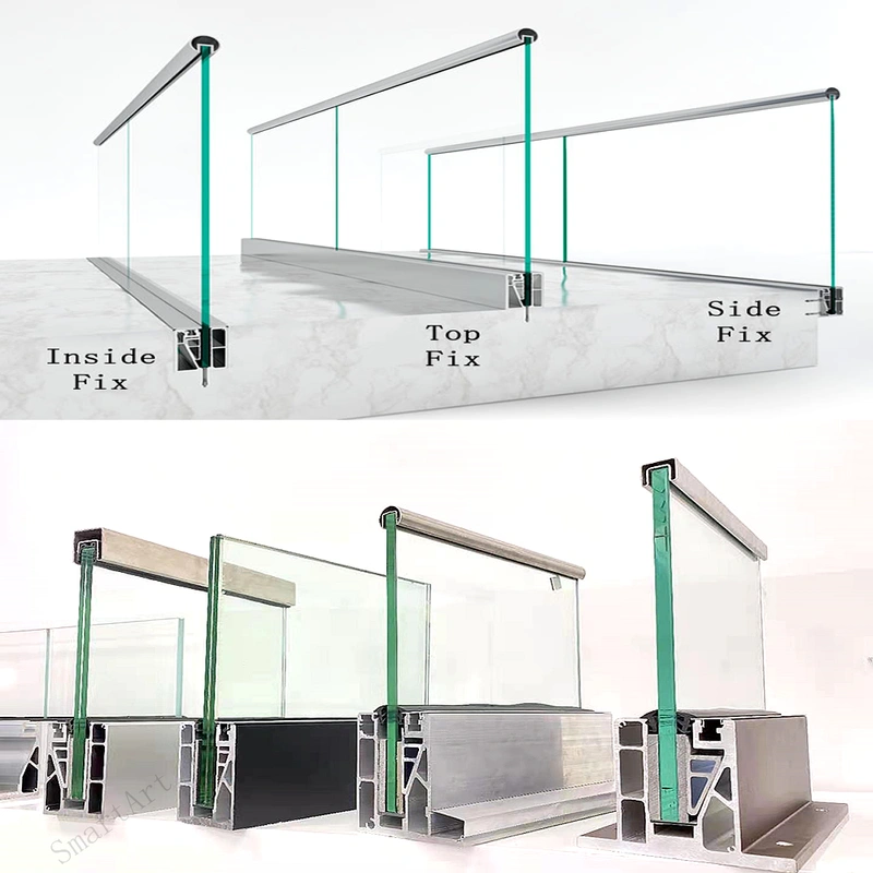 garde-corps en verre à base d'aluminium monté au sol SmartArt pour terrasse
