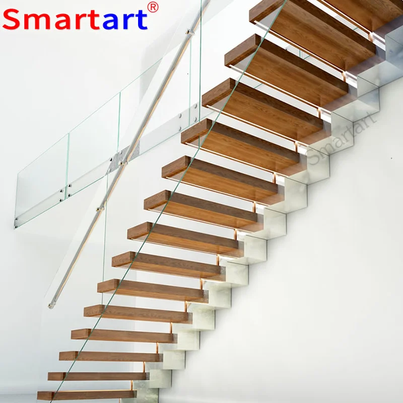 Popular solid wood stair floating staircase with Glass certificate