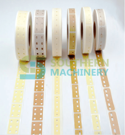 Die-cut 3/5/6-hole pattern detail of THT radial components splicing tape for auto insertion feeders