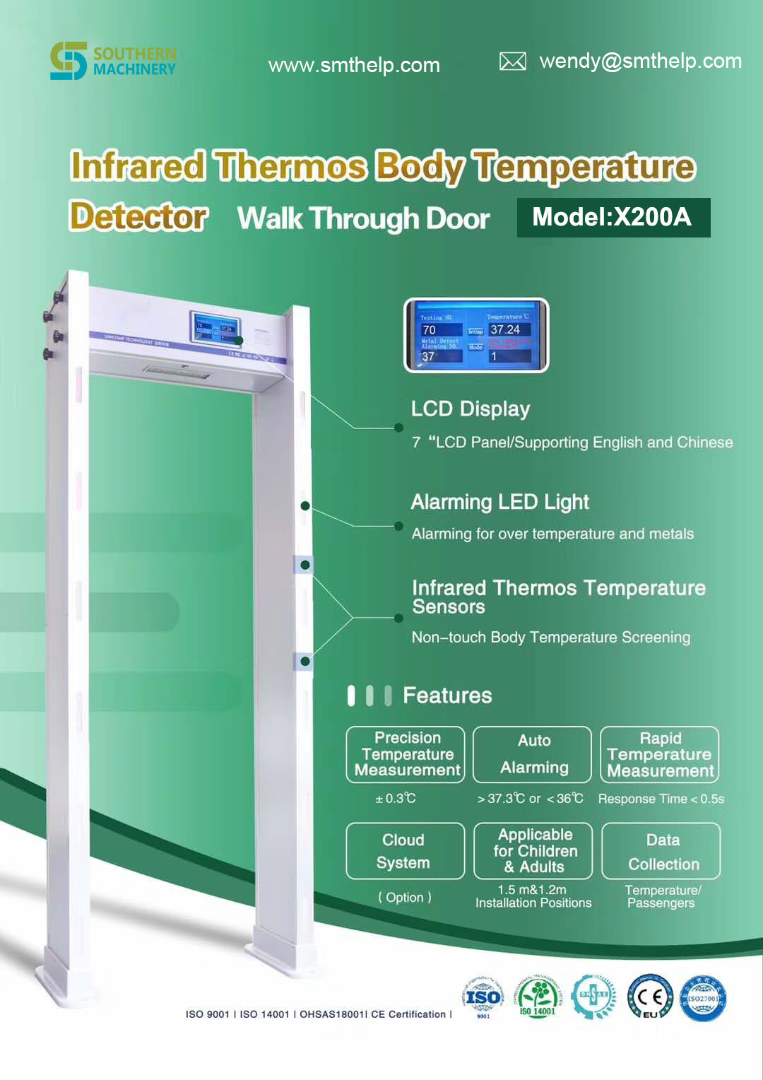 X200A Door Frame Infrared Sensor Temperature Detector 2020
