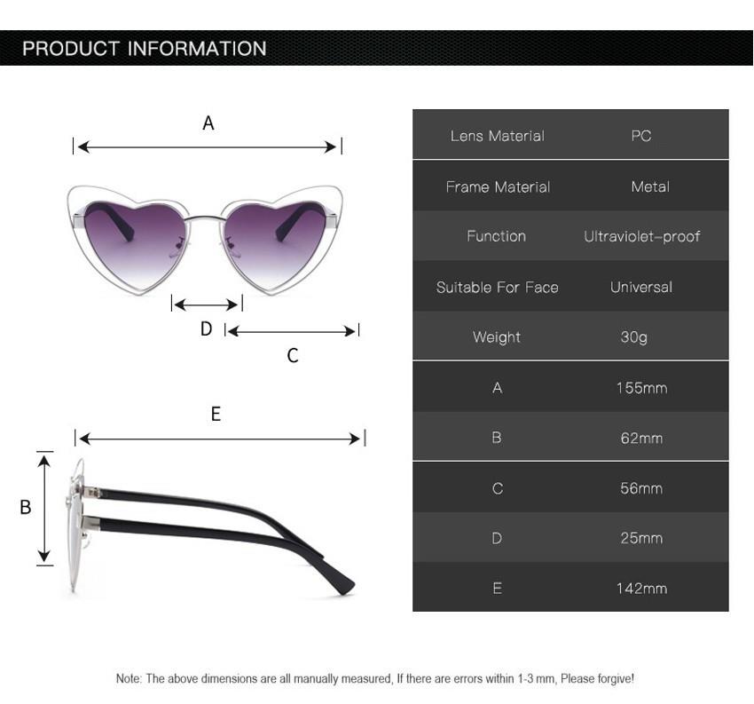 china heart metal sunglasses
