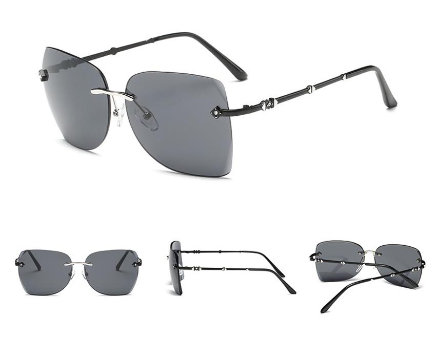 gray lens rimless metal sunglasses