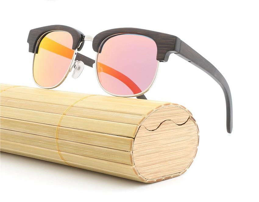 half frame bamboo sunglasses with bamboo case