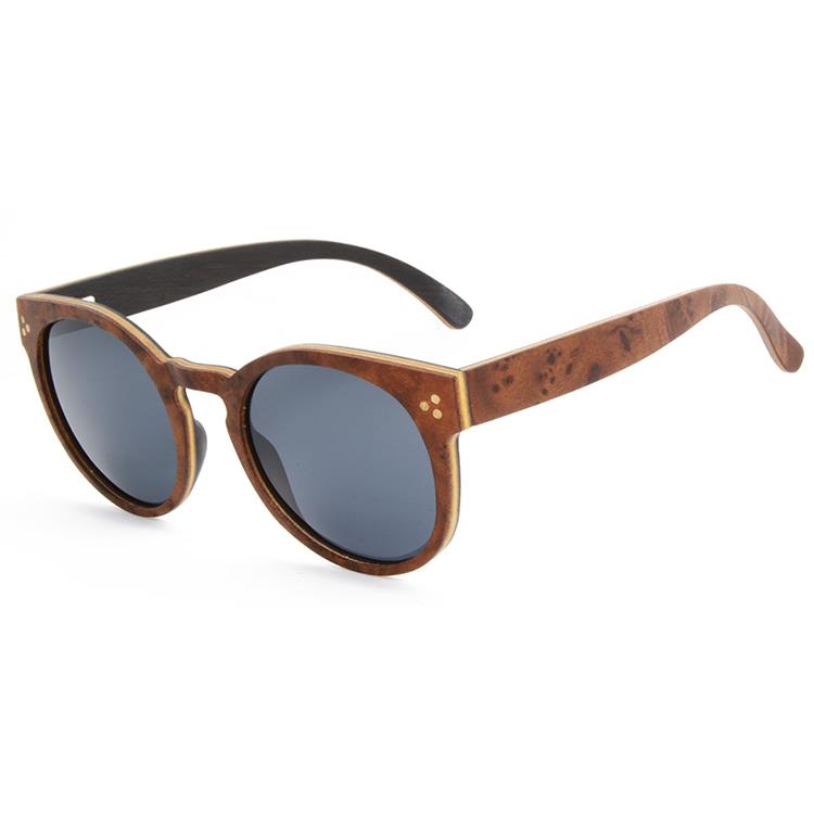 Round multi wooden layers polarized Sunglasses