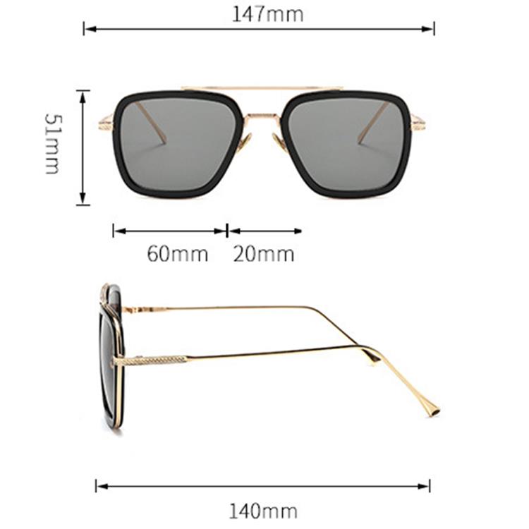 New Fashion Square Metal Sunglasses Size