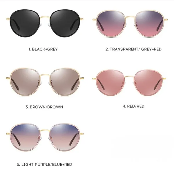 Round Polarized Metal Sunglasses Women