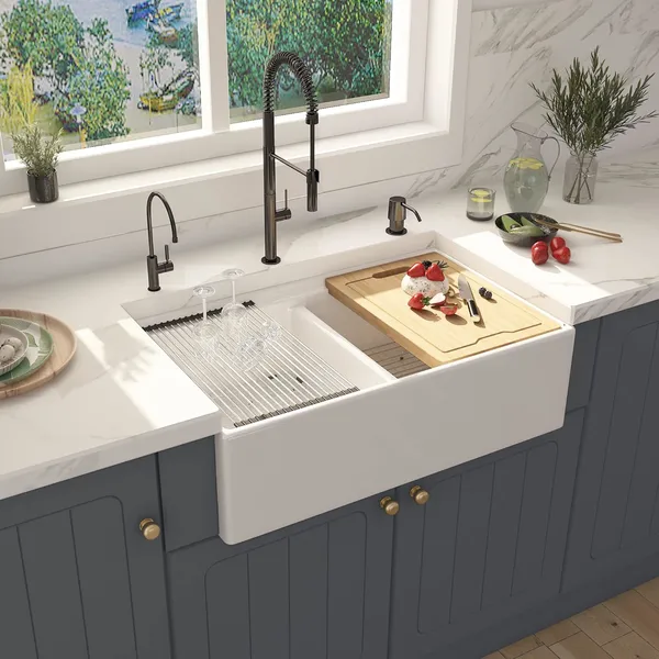 Double Bowl Workstation Apron Front Farm Kitchen Sink