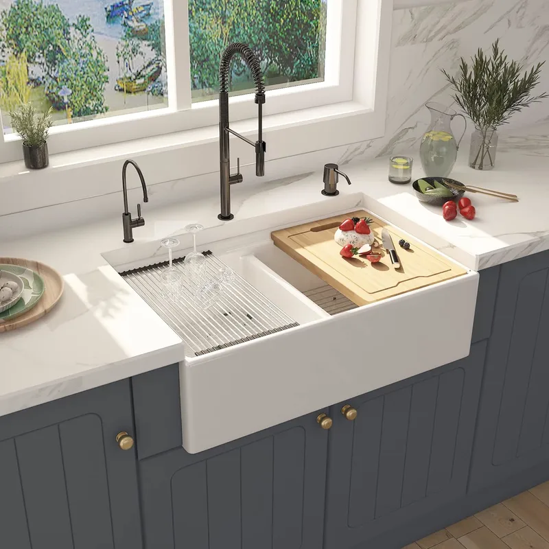 Double Bowl Workstation Apron Front Farm Kitchen Sink
