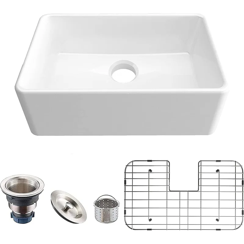 Ceramic Farmhouse Sink 23.6 inch,33x18 Apron Front Fireclay Farmhouse Sink,Undermount White Kitchen Sink,Single Bowl Undermount Workstation Sink with Accessories