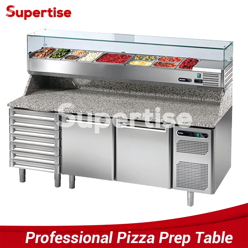 Salad preparation pizza counter refrigerator/marble pizza prep table