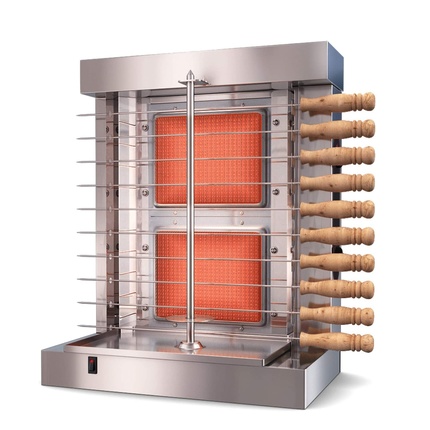 Supertise Vertical Broiler Automatic 2 Burners Machine with 10 Side Kebab Skewers Doner Kebab Shawarma Gas Burner Grill