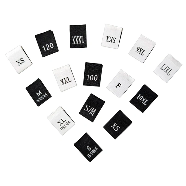 тканые лейблы на шее, тканые лейблы с размерами