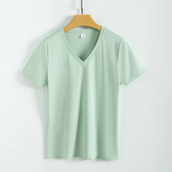 High quality 190g 100%mercerized cotton silky V neck women's t shirt