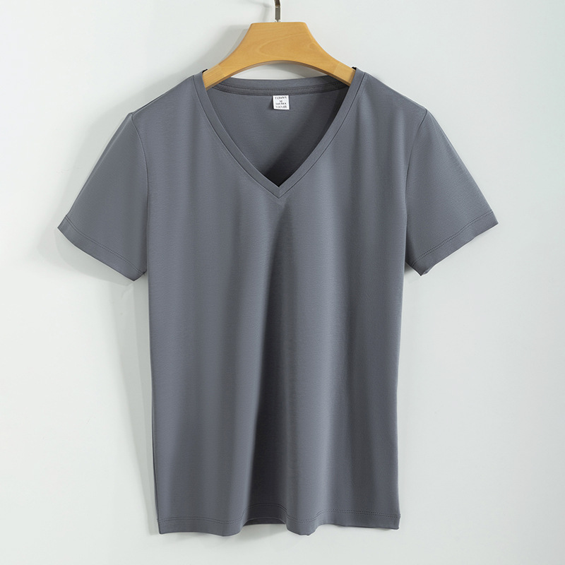 High quality 190g 100%mercerized cotton silky V neck women's t shirt